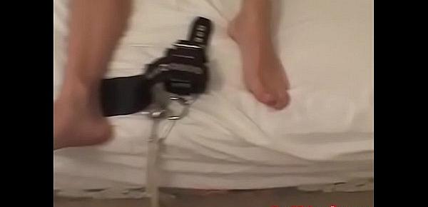  Cute feet lover gets his legs bound for tickling session